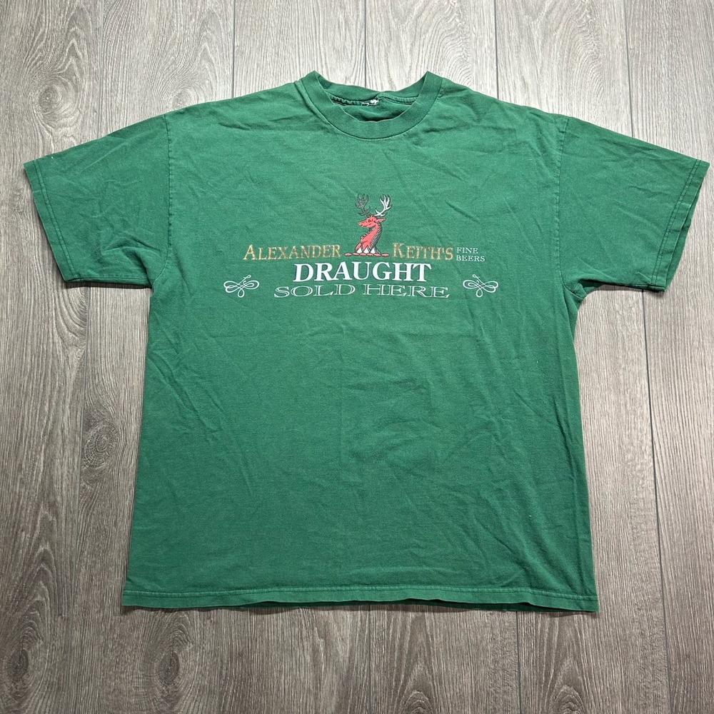 Vintage Alexander Keiths Fine Beers Draught T-Shirt Mens XL Green Brewery Tee